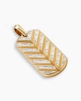 Chevron Tag in 18K Yellow Gold with Diamond Baguettes, 35mm